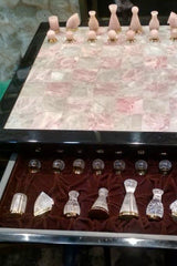 ROSE QUARTZ & ROCK CRYSTAL CHESS TABLE