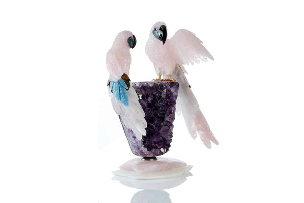 Rose Quartz Birds on Amethyst