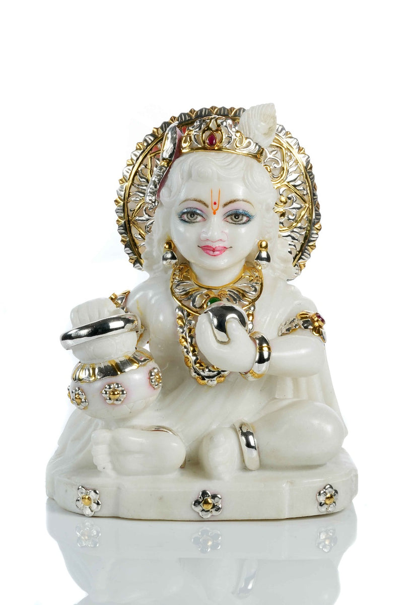 Marble Bal Gopal with pure silver ornaments