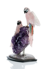 Rose Quartz birds on amethyst