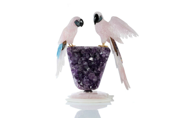 Rose Quartz Birds on Amethyst