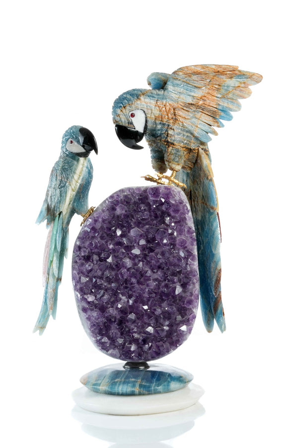 Blue Onyx birds on Amethyst