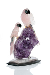 Rose Quartz birds on amethyst