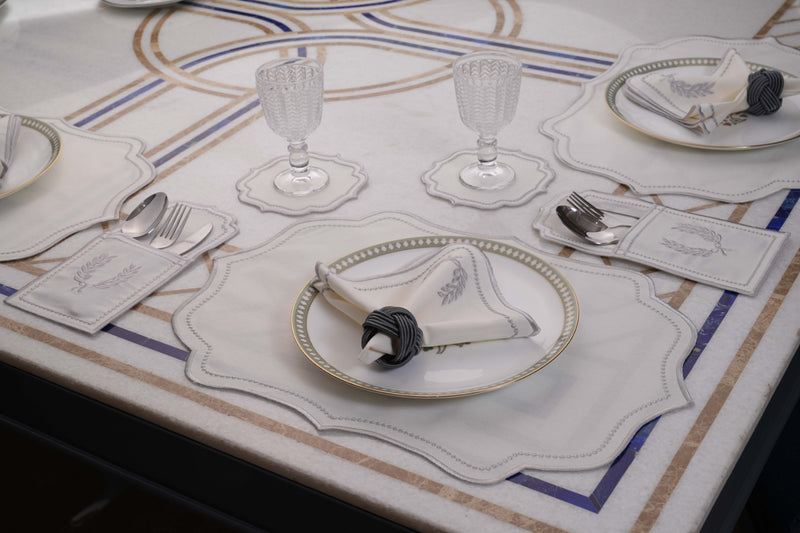 Perry White Silver Table Linen