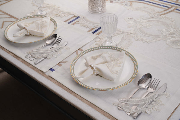 Zahira White Silver Table Linen