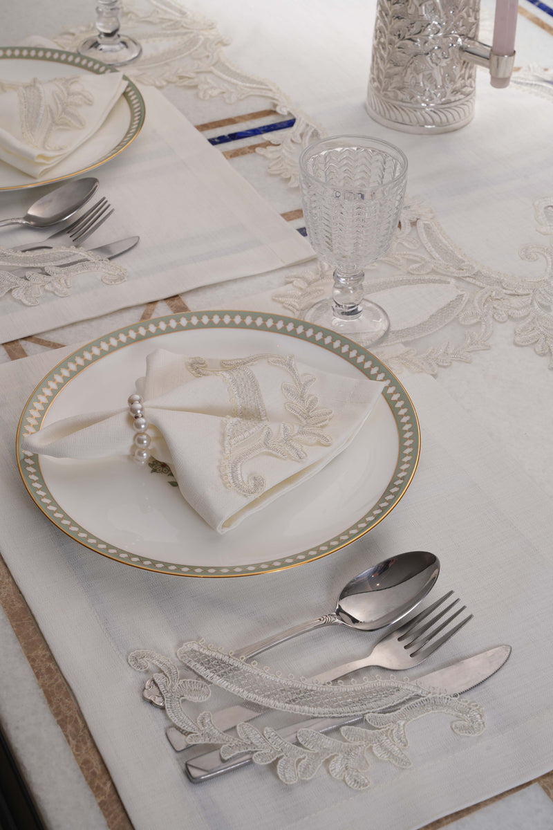 Zahira White Silver Table Linen