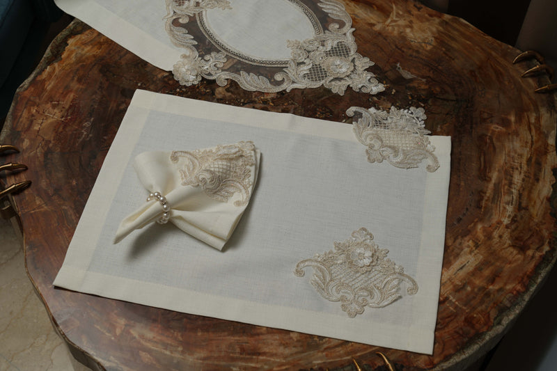 Victoria White Gold Table Linen